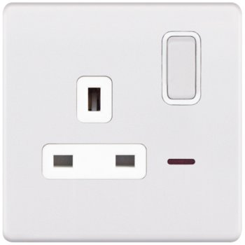 Selectric 5M-Plus Matt White 1 Gang 13A DP Switched Socket with Neon and White Insert
