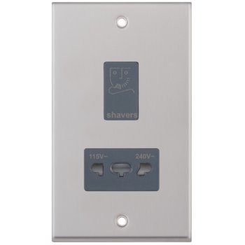 Selectric 7M-Pro Satin Chrome 115/230V Dual Voltage Shaver Socket with Grey Insert
