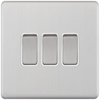 Selectric 5M-Plus Satin Chrome 3 Gang 10A 2 Way Switch with White Insert