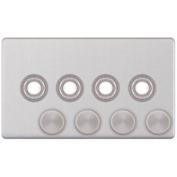 Selectric 5M-Plus Screwless Satin Chrome 2 Gang Quad Aperture Dimmer Plate with Matching Knobs