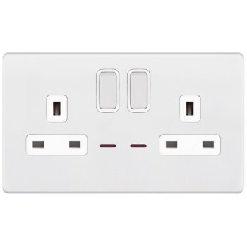 Selectric 5M-Plus Matt White 2 Gang 13A DP Switched Socket with Neon and White Insert