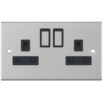 Selectric 5M Satin Chrome 2 Gang 13A DP Switched Socket with Black Insert