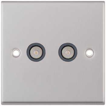 Selectric 7M-Pro Satin Chrome 2 Gang TV/FM Socket with Grey Insert