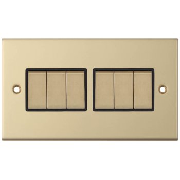 Selectric 5M Satin Brass 6 Gang 10A 2 Way Switch with Black Insert