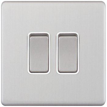 Selectric 5M-Plus Satin Chrome 2 Gang 10A 2 Way Switch with White Insert