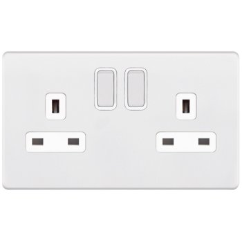Selectric 5M-Plus Matt White 2 Gang 13A DP Switched Socket with White Insert