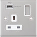 Selectric 5M Satin Chrome 1 Gang 13A Switched Socket with USB Outlet and White Insert
