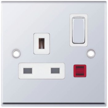 Selectric 7M-Pro Polished Chrome 1 Gang 13A DP Switched Socket with Neon and White Insert