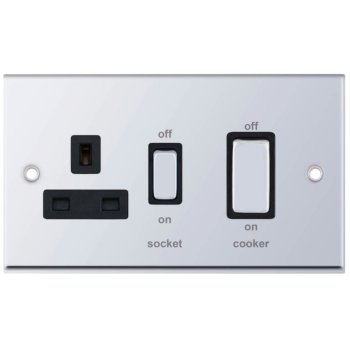 Selectric 7M-Pro Polished Chrome 45A DP Switch and 13A Switched Socket with Black Insert