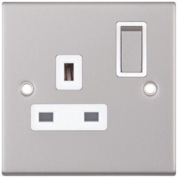 Selectric 5M Satin Chrome 1 Gang 13A DP Switched Socket with White Insert