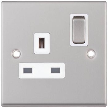 Selectric 7M-Pro Satin Chrome 1 Gang 13A DP Switched Socket with White Insert