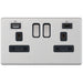 Selectric 5M-Plus Satin Chrome 2 Gang 13A Switched Socket with USB C and A Outlets - Black Insert
