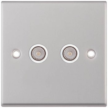 Selectric 7M-Pro Satin Chrome 2 Gang TV/FM Socket with White Insert