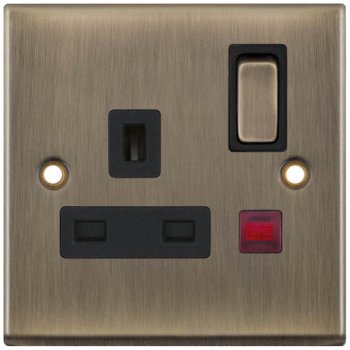 Selectric 7M-Pro Antique Brass 1 Gang 13A DP Switched Socket with Neon and Black Insert