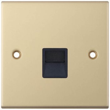Selectric 5M Satin Brass 1 Gang Telephone Master Socket with Black Insert