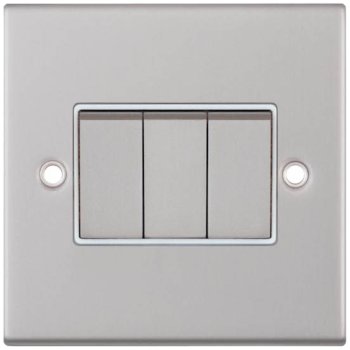 Selectric 5M Satin Chrome 3 Gang 10A 2 Way Switch with White Insert