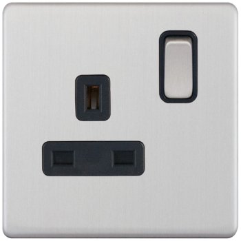 Selectric 5M-Plus Satin Chrome 1 Gang 13A DP Switched Socket with Black Insert