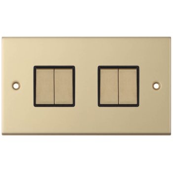 Selectric 5M Satin Brass 4 Gang 10A 2 Way Switch with Black Insert