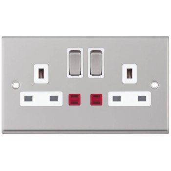 Selectric 7M-Pro Satin Chrome 2 Gang 13A DP Switched Socket with Neon and White Insert