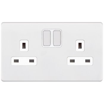 Selectric 5M-Plus Matt White 2 Gang 13A Switched Socket with White Insert