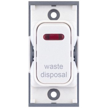Selectric GRID360 White 20A DP Switch Module Marked ‘waste disposal’ with Neon and White Insert
