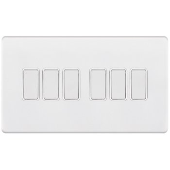 Selectric 5M-Plus Matt White 6 Gang 10A 2 Way Switch with White Insert