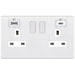 Selectric 5M-Plus Matt White 2 Gang 13A Switched Socket with USB C and A Outlets - White Insert