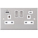 Selectric 5M Satin Chrome 2 Gang 13A Switched Socket with USB C and A Outlets - White Insert