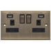 Selectric 5M Antique Brass 2 Gang 13A Switched Socket with USB Outlet and Black Insert