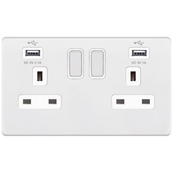 Selectric 5M-Plus Matt White 2 Gang 13A Switched Socket with USB Outlet and White Insert