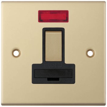 Selectric 5M Satin Brass 13A DP Switched Fused Connection Unit with Neon and Black Insert