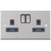 Selectric 7M-Pro Satin Chrome 2 Gang 13A Switched Socket with Grey Insert