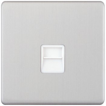 Selectric 5M-Plus Satin Chrome 1 Gang Telephone Secondary Socket with White Insert