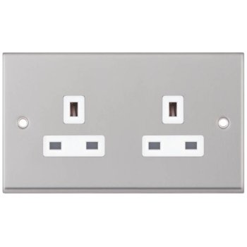 Selectric 7M-Pro Satin Chrome 2 Gang 13A Unswitched Socket with White Insert