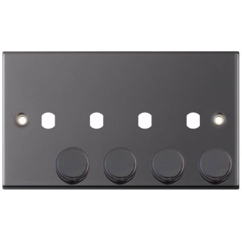 Selectric 5M Black Nickel 2 Gang Quad Aperture Dimmer Plate with Matching Knobs