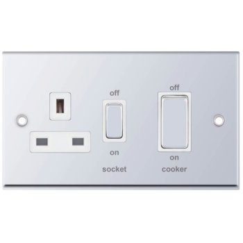 Selectric 7M-Pro Polished Chrome 45A DP Switch and 13A Switched Socket with White Insert
