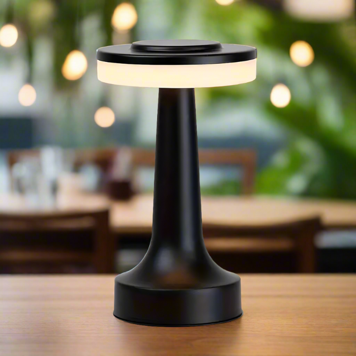 Caradok Black Rechargeable Touch Wireless LED Table Lamp - Ideal for Cafes, Hotels and Bedside Tables