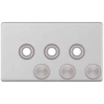 Selectric 5M-Plus Screwless Satin Chrome 2 Gang Triple Aperture Dimmer Plate with Matching Knobs