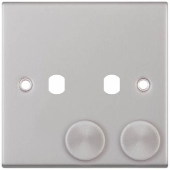Selectric 5M Satin Chrome 1 Gang Twin Aperture Dimmer Plate with Matching Knobs
