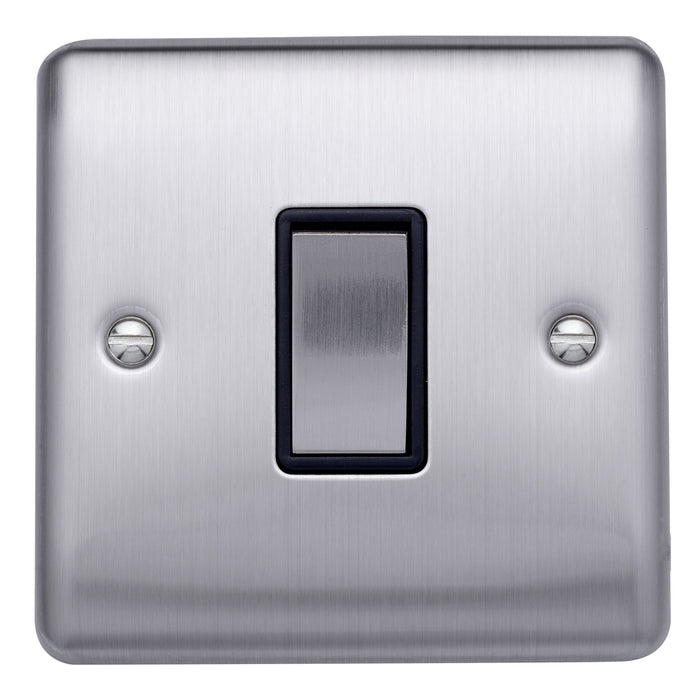 Caradok 1G 2Way 10A Switch Brushed Chrome Black Insert