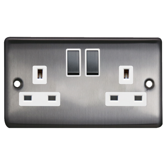 Caradok 2G 13A DP Switched Socket Brushed Chrome White Insert