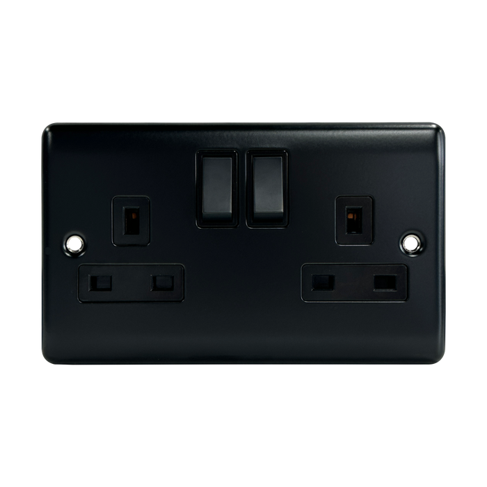 Caradok 2G 13A DP Switched Socket Matt Black