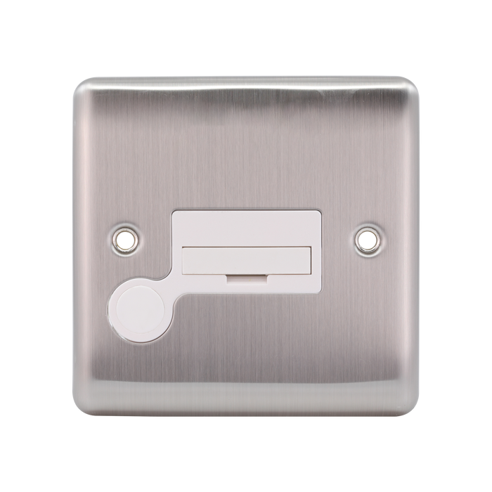 Caradok 13A Unswitched Spur + FO Brushed Chrome White Insert