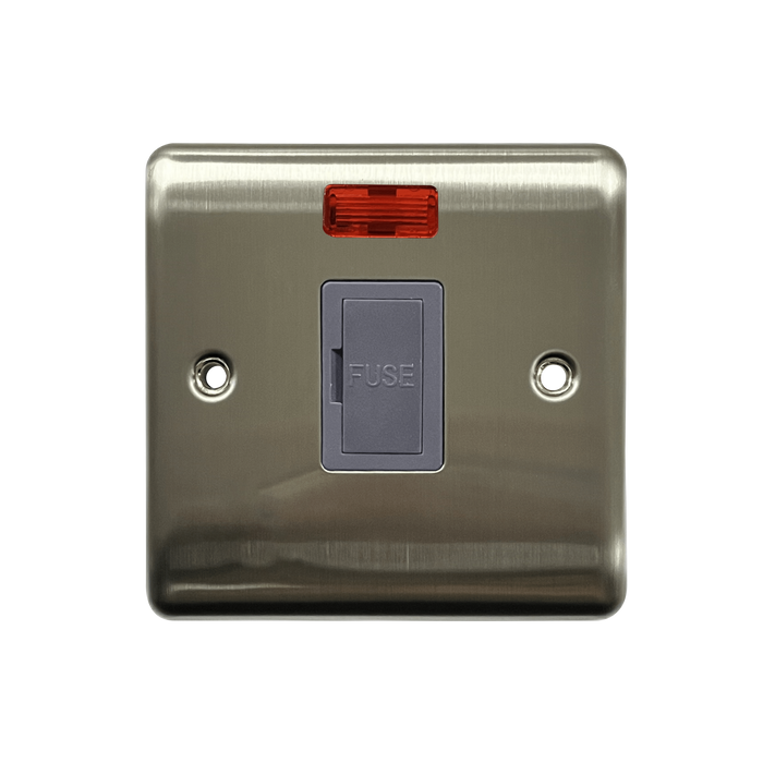 Caradok 13A Unswitched Spur c/w Neon Brushed Chrome Grey Insert