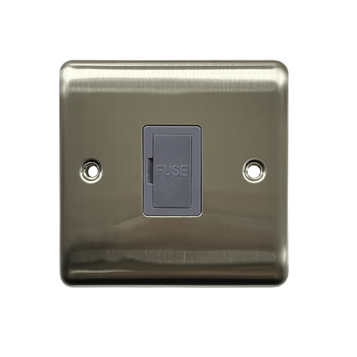 Caradok 13A Unswitched Spur Brushed Chrome Grey Insert