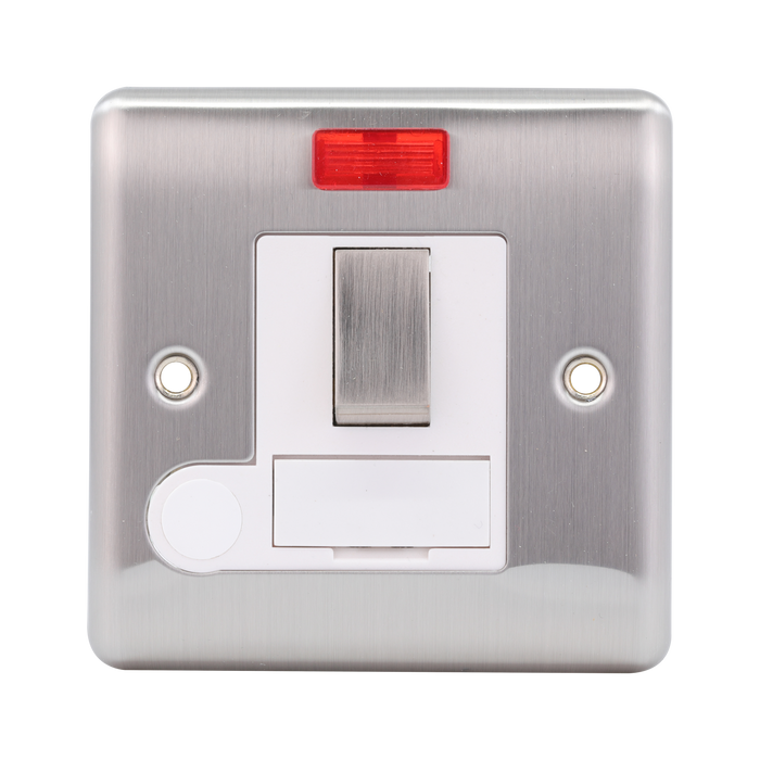 Caradok 13A Switched Spur c/w Neon + FO Brushed Chrome White Insert