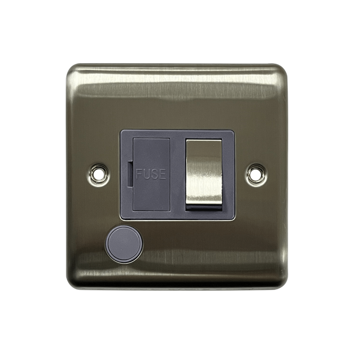 Caradok 13A Switched Spur + FO Brushed Chrome Grey Insert