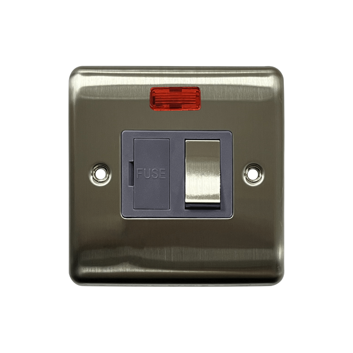 Caradok 13A Switched Spur c/w Neon Brushed Chrome Grey Insert