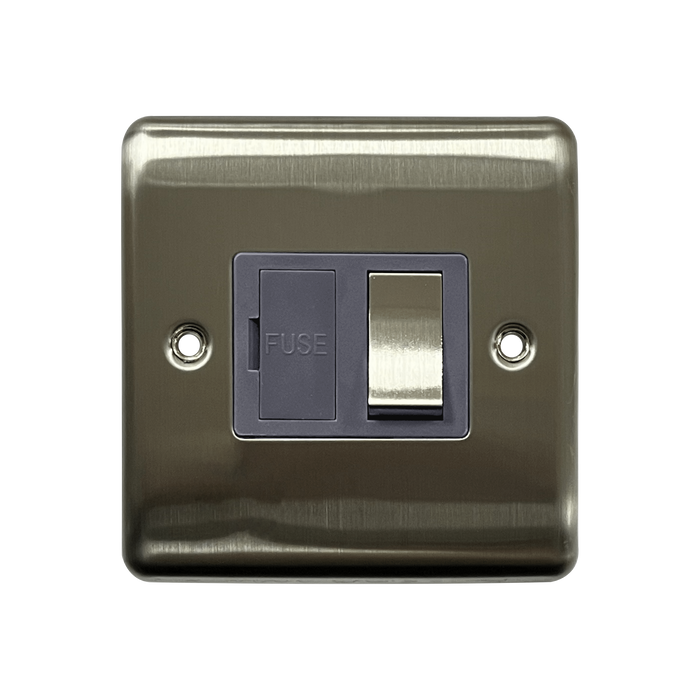 Caradok 13A Switched Spur Brushed Chrome Grey Insert