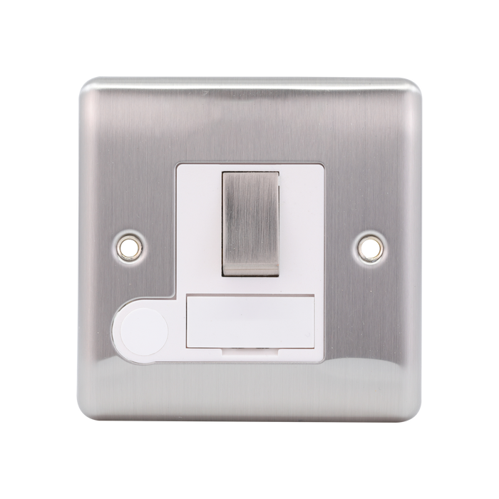 Caradok 13A Switched Spur + FO Brushed Chrome White Insert